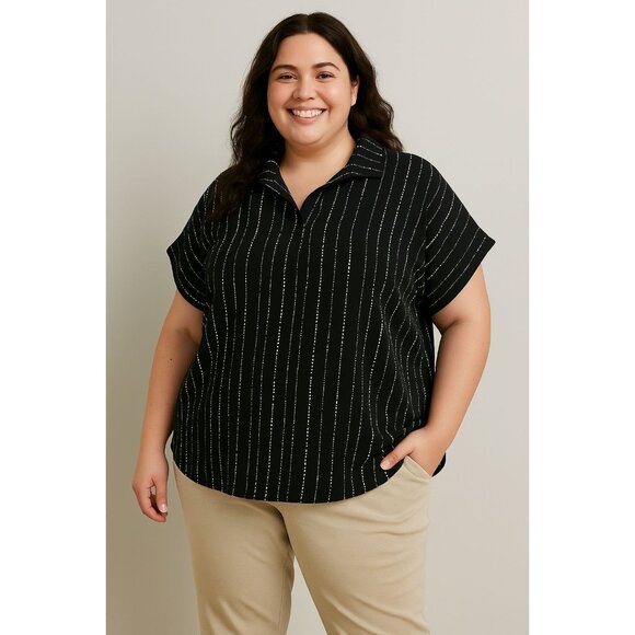 Timeson Black & White Dash Stripe Boxy Monochrome Minimalist Shirt Sz XXL - Picture 1 of 6